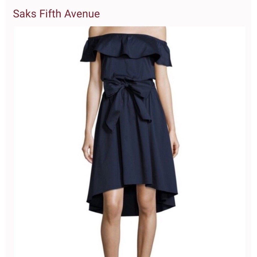 Saks Fifth Ave Off Shoulder Navy Blue Cotton Dress M